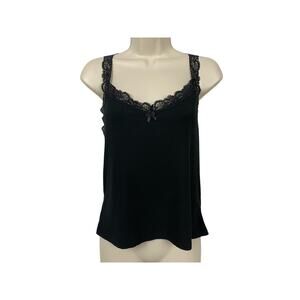 Olive + Oak Lace Camisole Tank Top Womens XL Black Stretch Rib Knit Babydoll